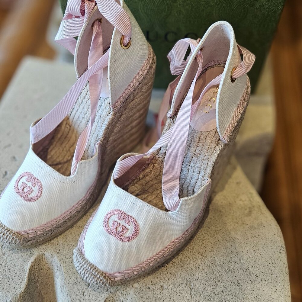 Gucci GG Platform Slide Sandal 725836 FAA7L - 9099 Beige Canvas Size 38+…